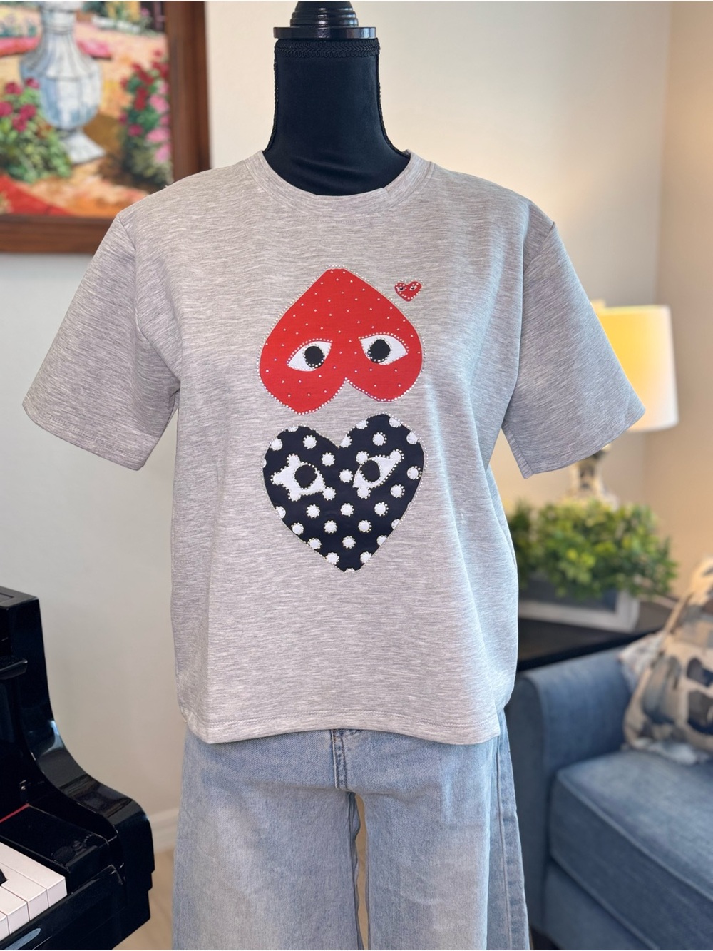 Graphic Heart Tee with Red & Black Hearts